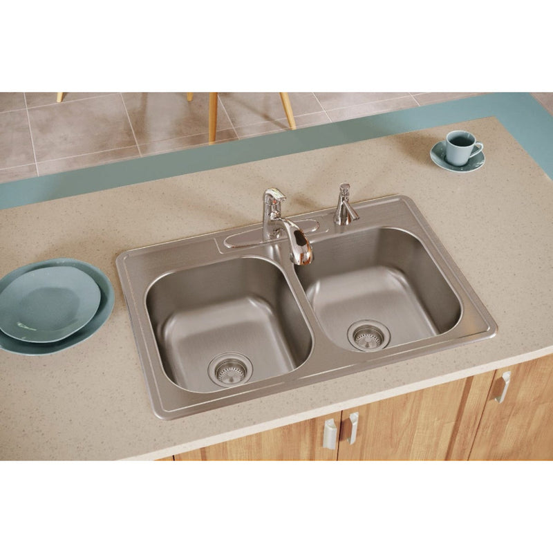 Elkay Dayton 33 In. x 22 In. x 8-1/16 In. Equal Double Bowl Drop-In Kitchen Sink, Stainless Steel