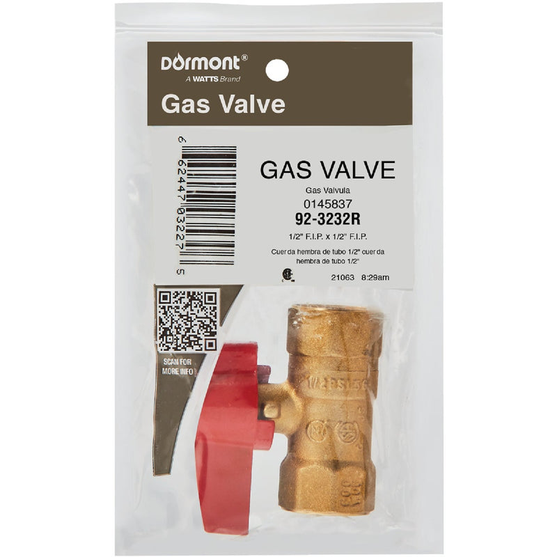 Dormont 1/2 In. FIP x 1/2 In. FIP Forged Brass Straight Gas Shutoff Valve