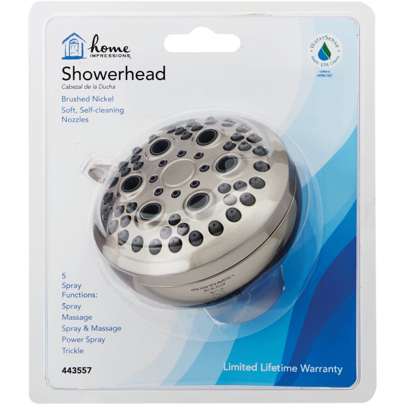 Home Impressions 5-Spray 1.8 GPM Fixed Shower Head, Brushed Nickel