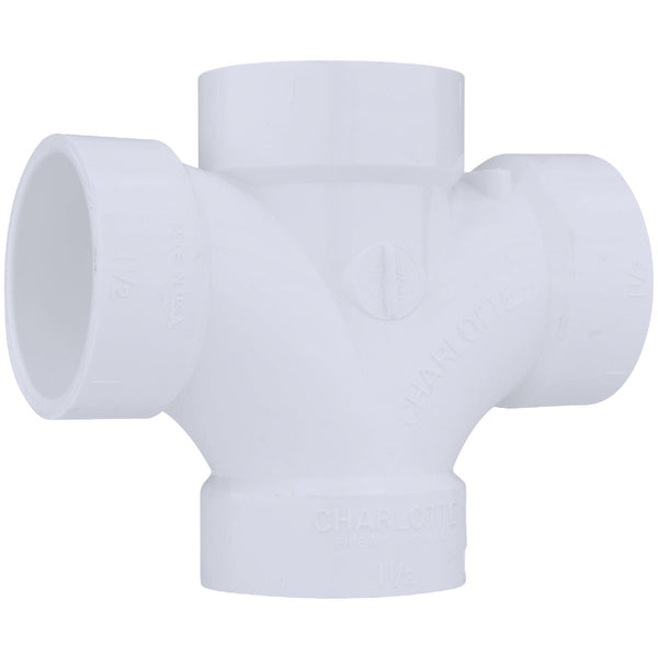 Charlotte Pipe 1-1/2 In. Double Sanitary DWV PVC Tee