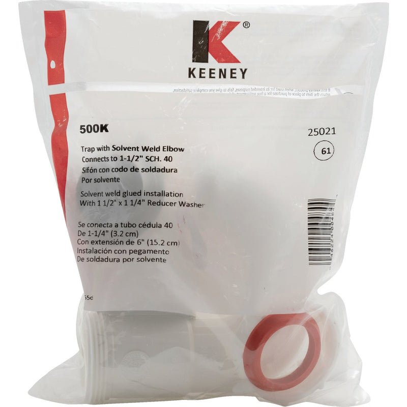 Keeney 1-1/2 In. or 1-1/4 In. White Plastic J-Bend Sink Trap with Reducer Washer