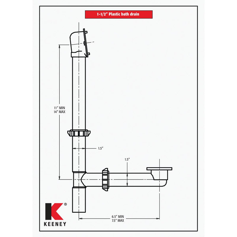 Keeney Black Plastic Trip Lever Bath Drain with Polished Chrome Trim and Strainer & Dome Grid