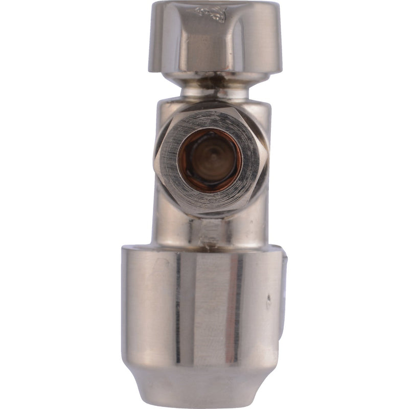 SharkBite 1/2 In. Push-to-Connect x 3/8 in. OD Compression Brushed Nickel Finish Brass Quarter Turn Angle Valve