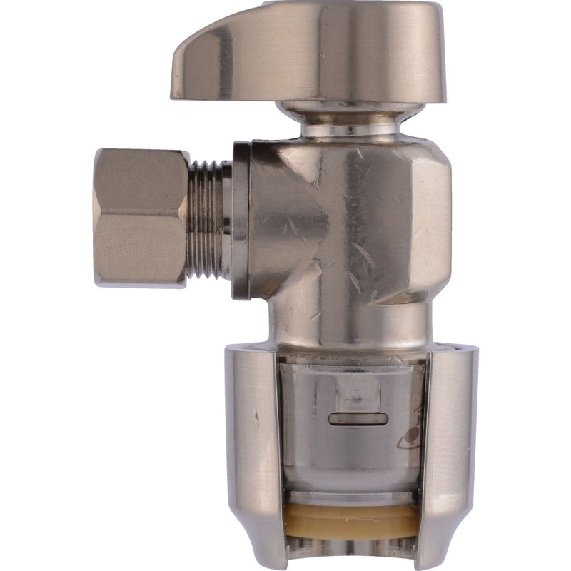 SharkBite 1/2 In. Push-to-Connect x 3/8 in. OD Compression Brushed Nickel Finish Brass Quarter Turn Angle Valve