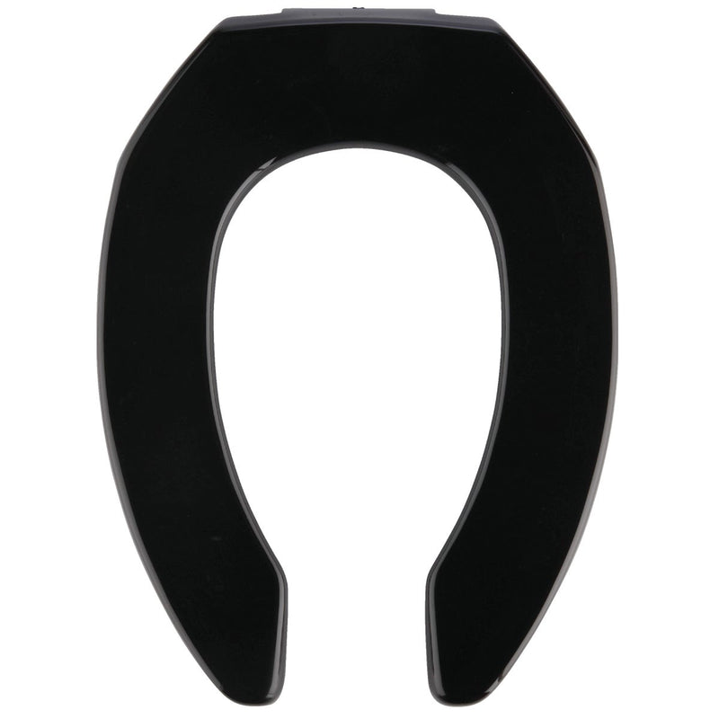 Mayfair Commercial STA-TITE Elongated Open Front Black Molded Plastic Toilet Seat