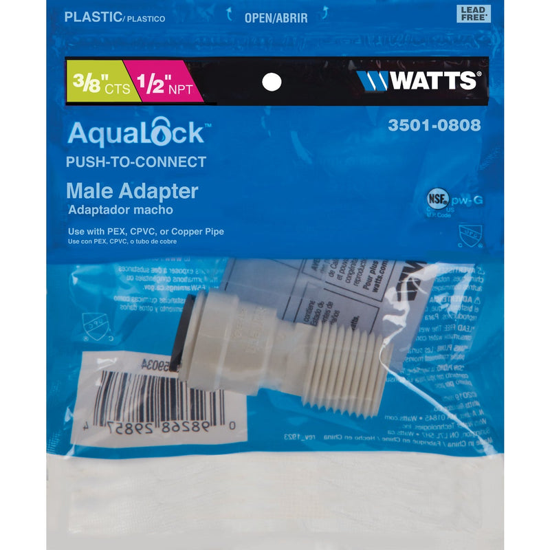 Watts Aqualock 3/8 In. CTS x 1/2 In. MPT Quick Connect Plastic Connector
