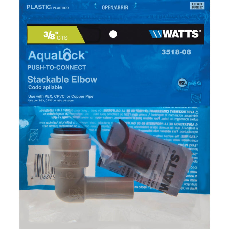 Watts 3/8 In. CTS 90 Deg. Quick Connect Stackable Plastic Elbow (1/4 Bend)