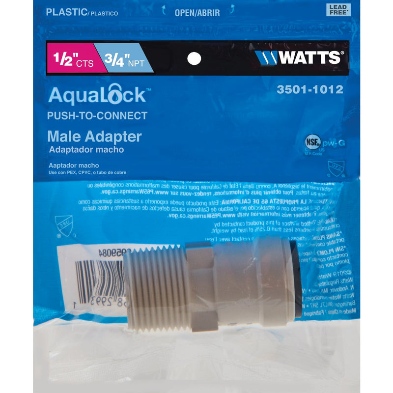 Watts Aqualock 1/2 In. CTS x 3/4 In. MPT Quick Connect Plastic Connector