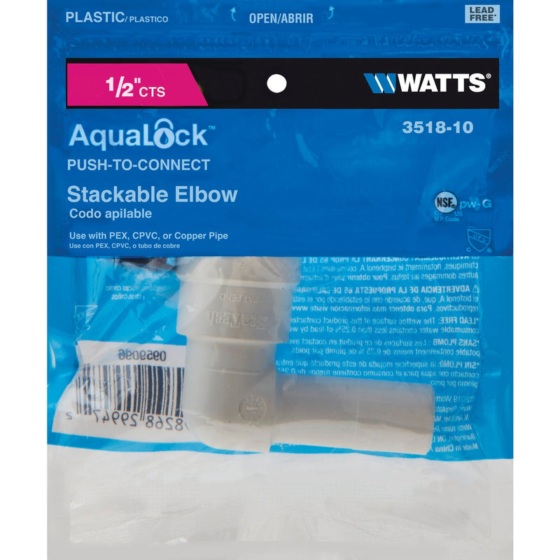 Watts 1/2 In. CTS 90 Deg. Quick Connect Stackable Plastic Elbow (1/4 Bend)