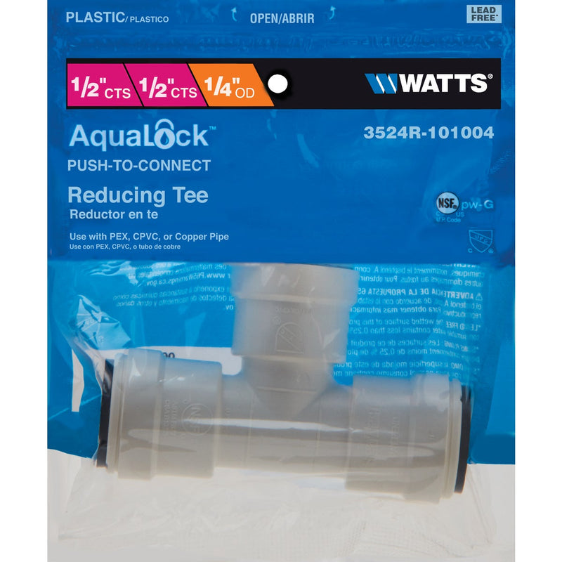 Watts 1/2 In. x 1/2 In. x 1/4 In. Reducing Quick Connect Plastic Tee