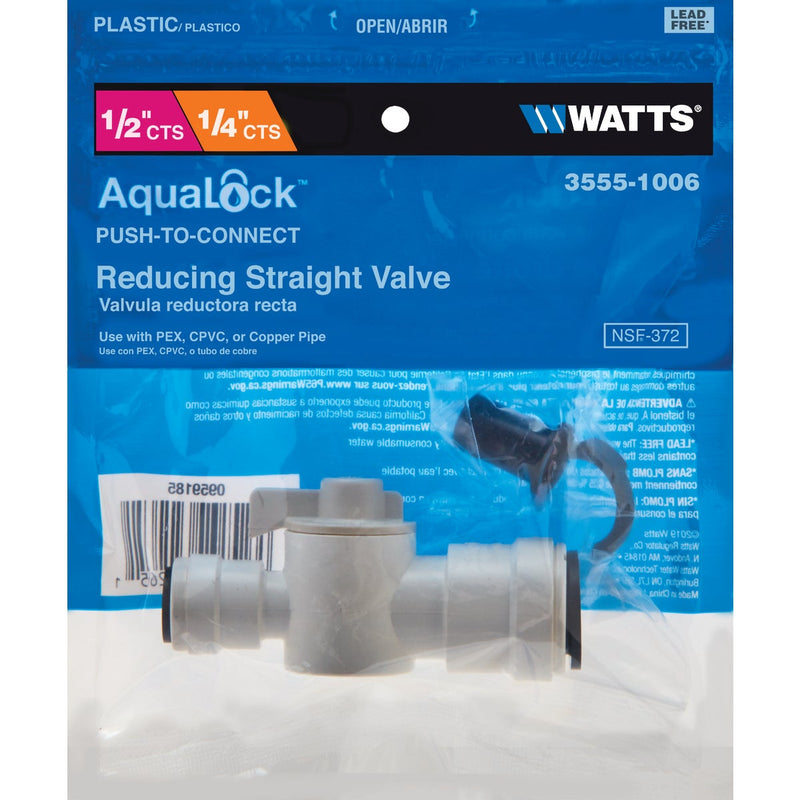 Watts 1/4 In. CTS X 1/2 In. QC Plastic Plastic Push Valve