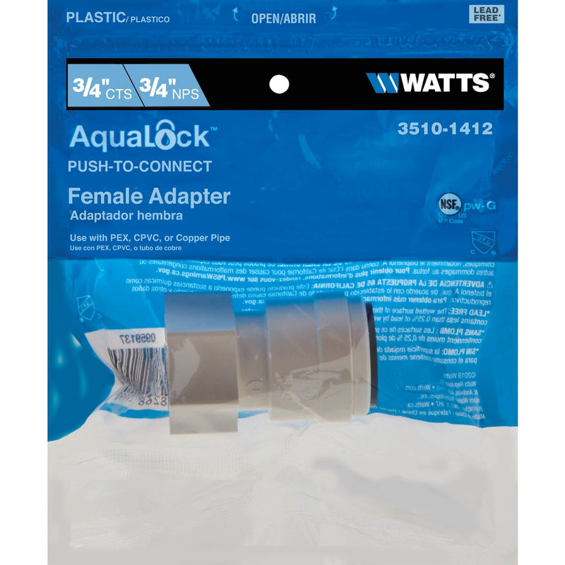 Watts Aqualock 3/4 In. CTS x 3/4 In. FPT Push-to-Connect Plastic Adapter