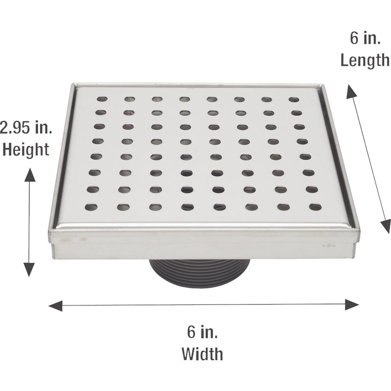 B&K 6 In. Square Shower Drain Zero Pattern Chrome