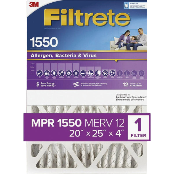 Filtrete 20 In. x 25 In. x 4 In. 1550 MPR Allergen, Bacteria & Virus Deep Pleat Furnace Filter, MERV 12