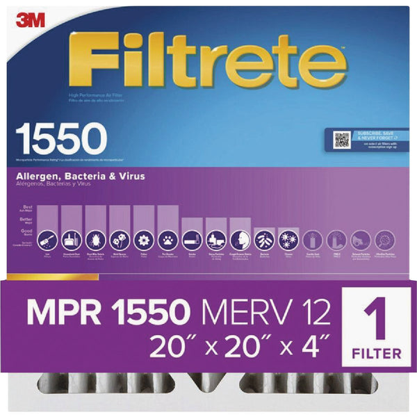 Filtrete 20 In. x 20 In. x 4 In. 1550 MPR Allergen, Bacteria & Virus Deep Pleat Furnace Filter, MERV 12