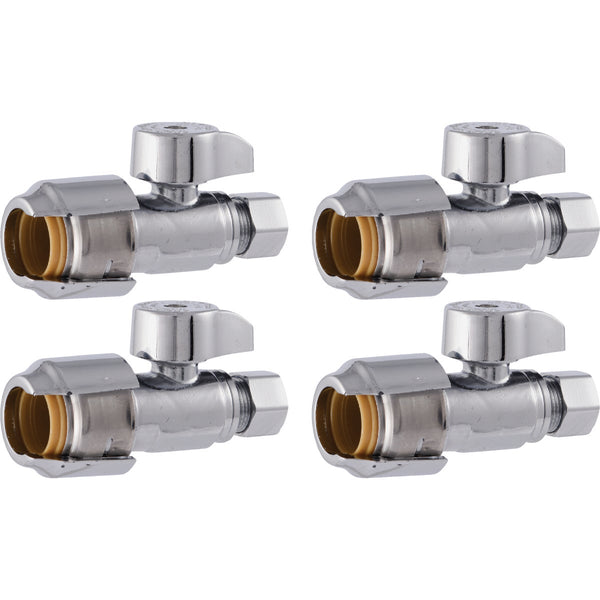 SharkBite 1/2 In. x 3/8 In. Compression Brass Straight Stop Valve (4-Pack)