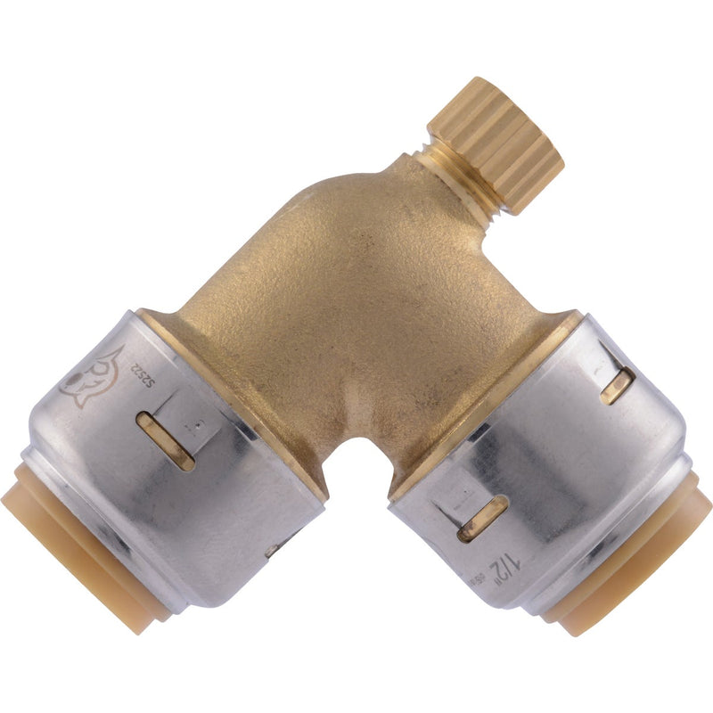 SharkBite 1/2 In x 1/2 In. 90 Deg. Push-to-Connect Brass Elbow with Drain