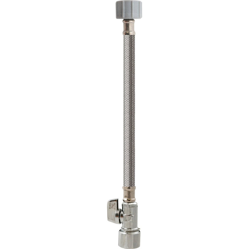 Keeney 5/8 In. x 12 In. Stainless Steel Quick Lock Toilet Supply Tube with Straight Quarter Turn Valve