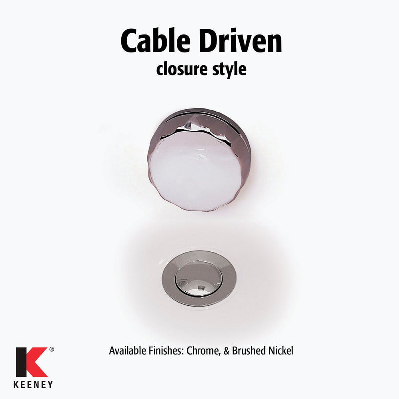 Keeney Schedule 40 PVC Cable Drive Bath Drain with Polished Chrome Trim