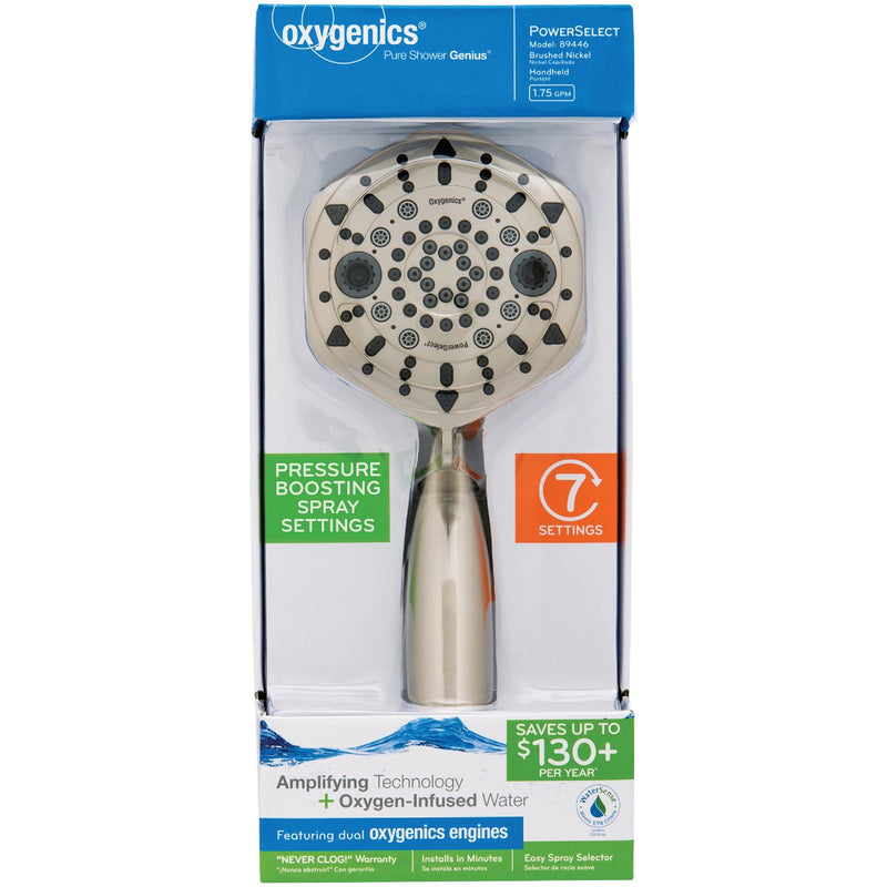 Oxygenics PowerSelect 7-Spray 1.75 GPM Handheld Shower Head, Brushed Nickel