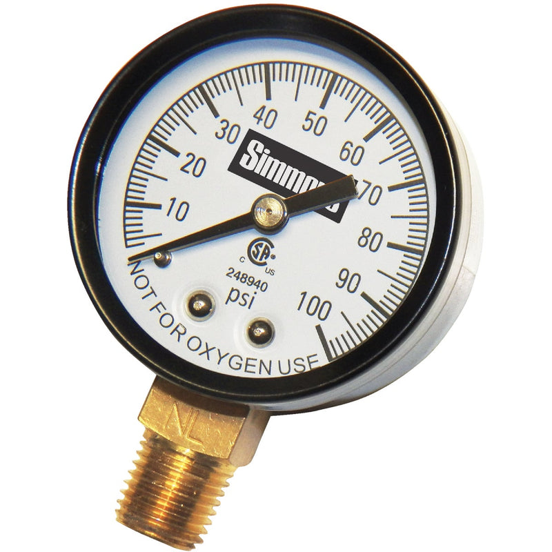 Simmons 1/4 In. MPT Fitting 100 psi Pressure Gauge