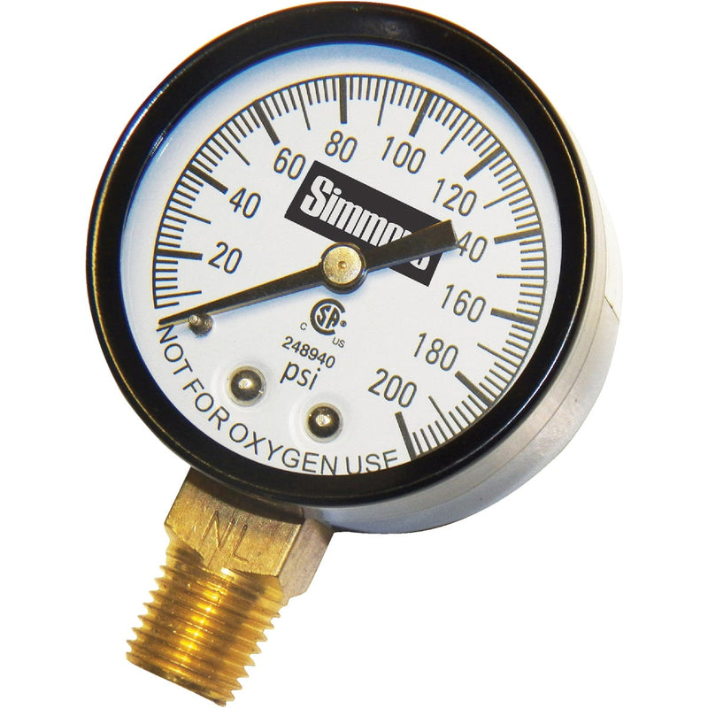 Simmons 1/4 In. MPT Fitting 200 psi Pressure Gauge