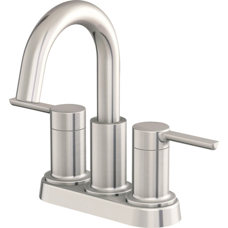 Home Impressions Brushed Nickel 2-Straight Handle Lever 4 In. Centerset Bathroom Faucet with Pop-Up