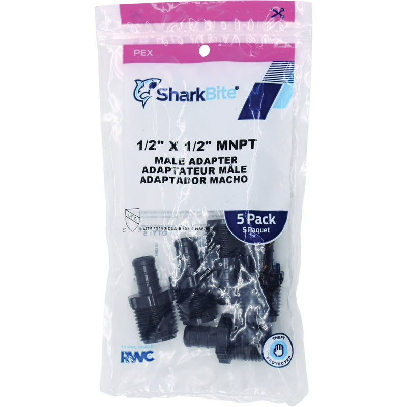 SharkBite 1/2 In. Barb x 1/2 In. MPT Poly-Alloy PEX Adapter (5-Pack)
