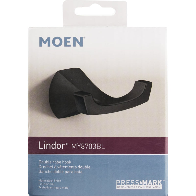 Moen Lindor Double Robe Hook, Matte Black