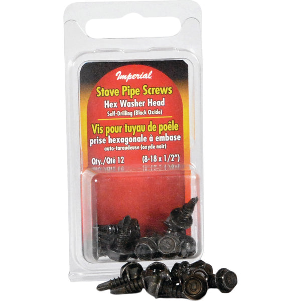 Imperial #8-18 x 1/2 In. Black Oxide Zinc Hex Washer Head Stove Pipe Sheet Metal Screws (12-Pack)