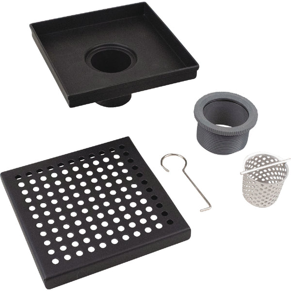 B&K 6 In. Square Shower Drain Zero Pattern Matte Black