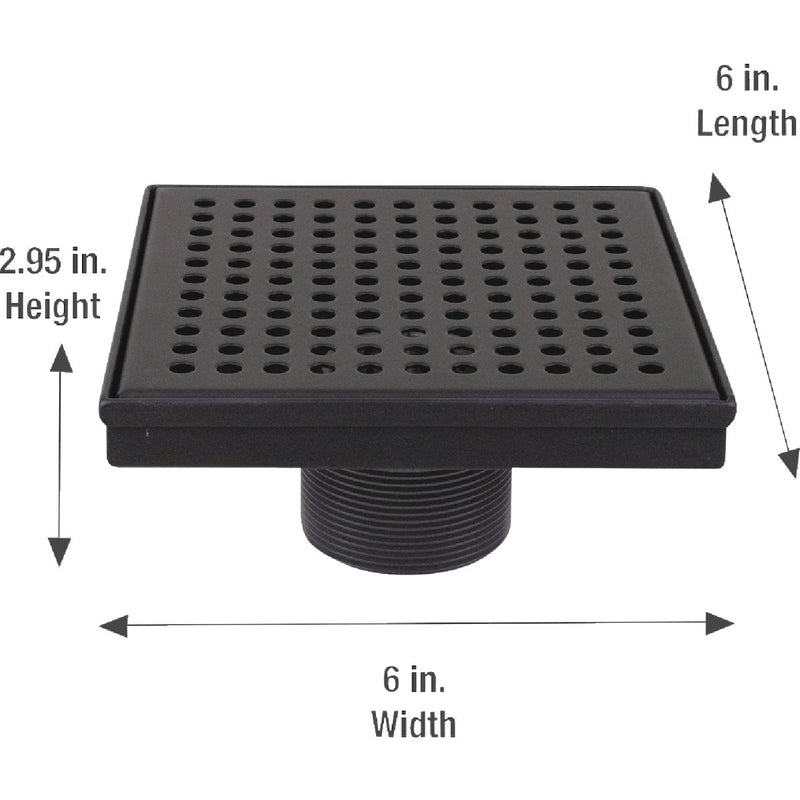 B&K 6 In. Square Shower Drain Zero Pattern Matte Black