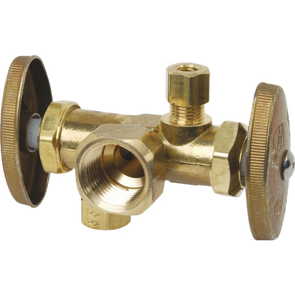 BrassCraft 1/2 In. F X 3/8 In. OD X 3/8 In. OD Rough Brass Dual Outlet Valve