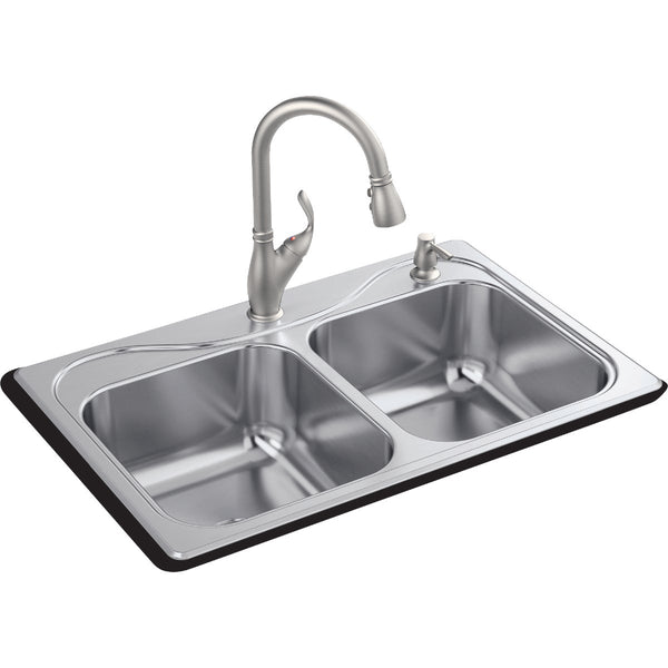 Sterling Southhaven All-in-One Double Bowl 33 In. x 22 In. x 8 In. Deep Stainless Steel Drop-In Kitchen Sink Kit