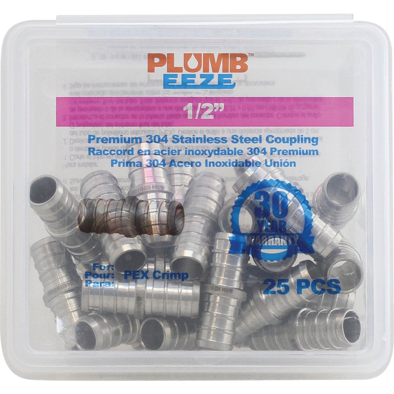 Plumbeeze 1/2 In. Stainless Steel PEX Coupling (25-Pack)