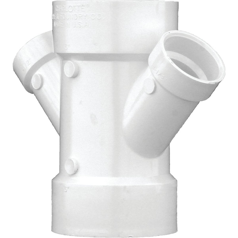 Charlotte Pipe 3 In. x 1-1/2 In. Schedule 40 DWV PVC Reducing Double Wye