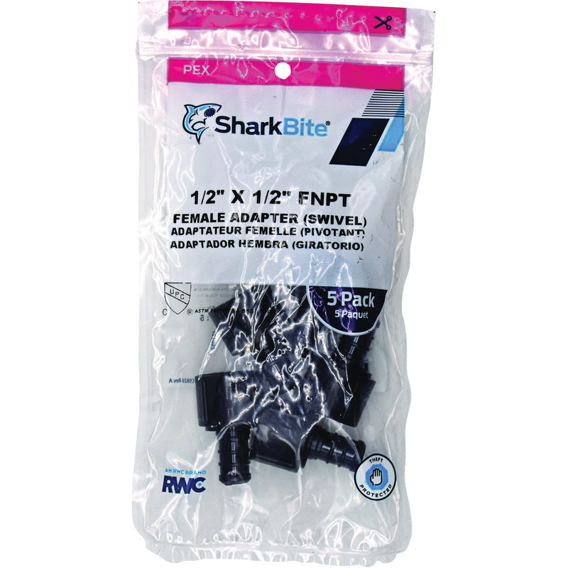 SharkBite 1/2 In. Barb x 1/2 In. FPT Swivel Poly-Alloy PEX Adapter (5-Pack)