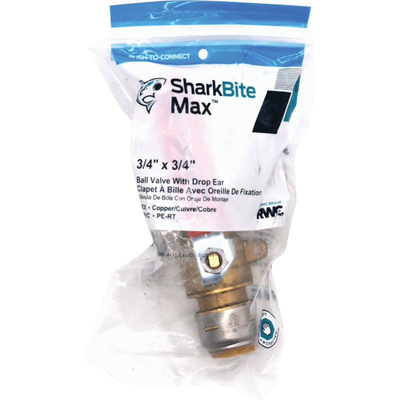 SharkBite 3/4 In. Brass Push-Fit Ball Valve with Drain & Mounting Tab