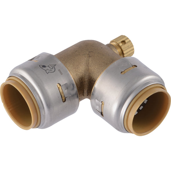 SharkBite 3/4 In x 3/4 In. 90 Deg. Push-to-Connect Brass Elbow with Drain