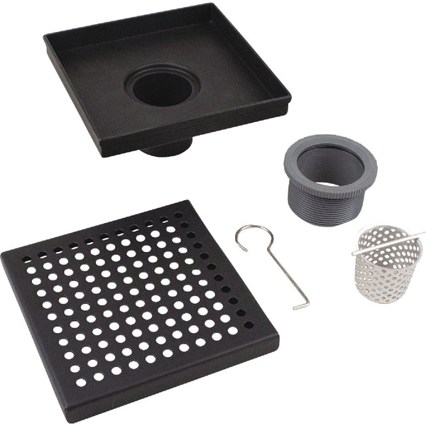 B&K 4 In. Square Shower Drain Zero Pattern Matte Black