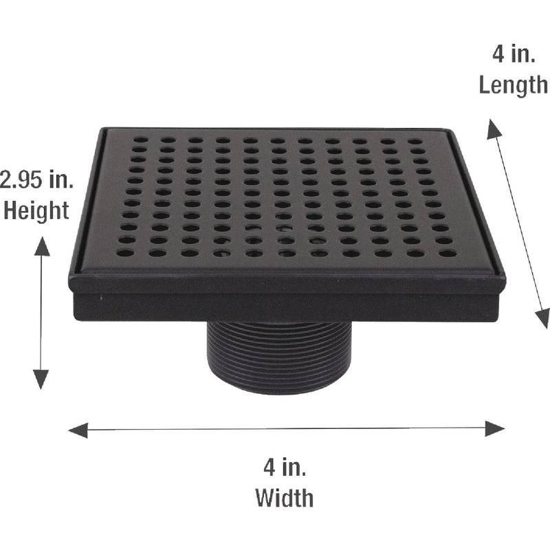 B&K 4 In. Square Shower Drain Zero Pattern Matte Black