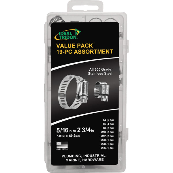 Ideal 5/16 In. to 2-3/4 In. All Stainless Steel Value Pack Hose Clamp Assortment (19-Piece)