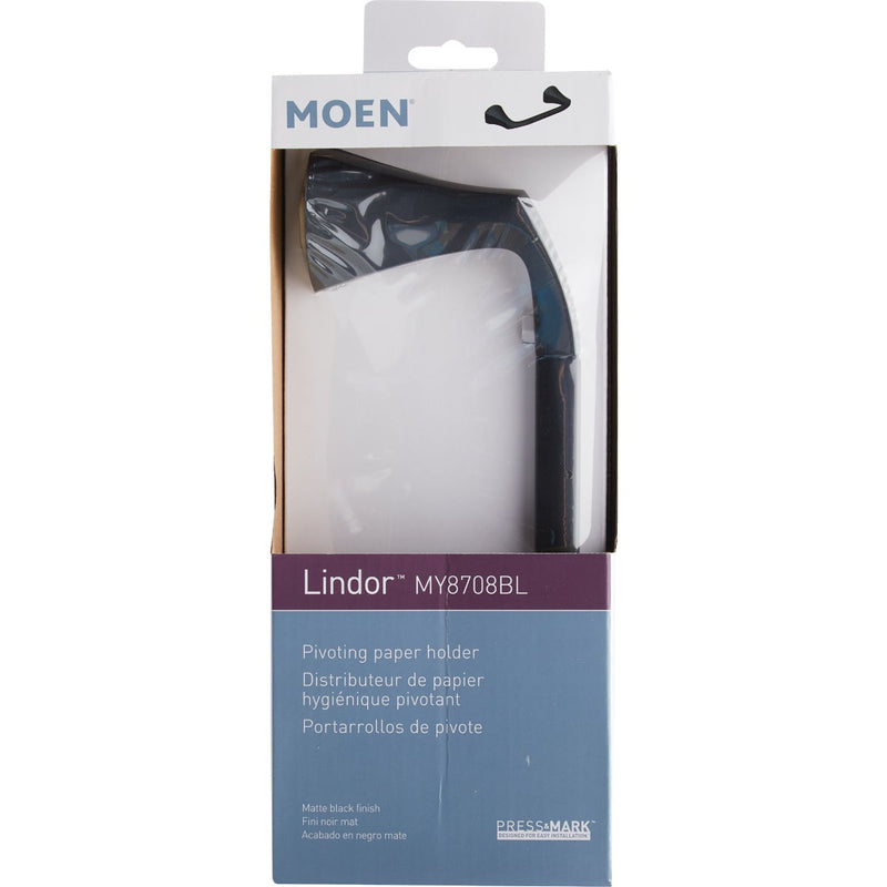 Moen Lindor Wall Mount Pivoting Toilet Paper Holder, Matte Black