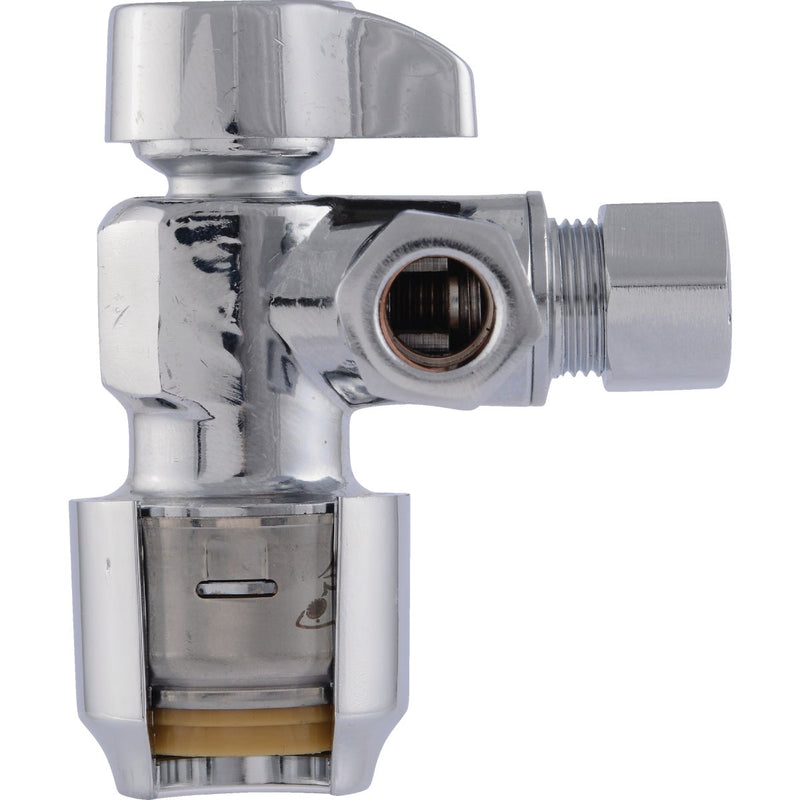 SharkBite 1/2 in. Push-to-Connect x 3/8 in. OD Compression x 3/8 in. OD Compression Chrome-Plated Brass Dual Stop Quarter Turn Angle Valve