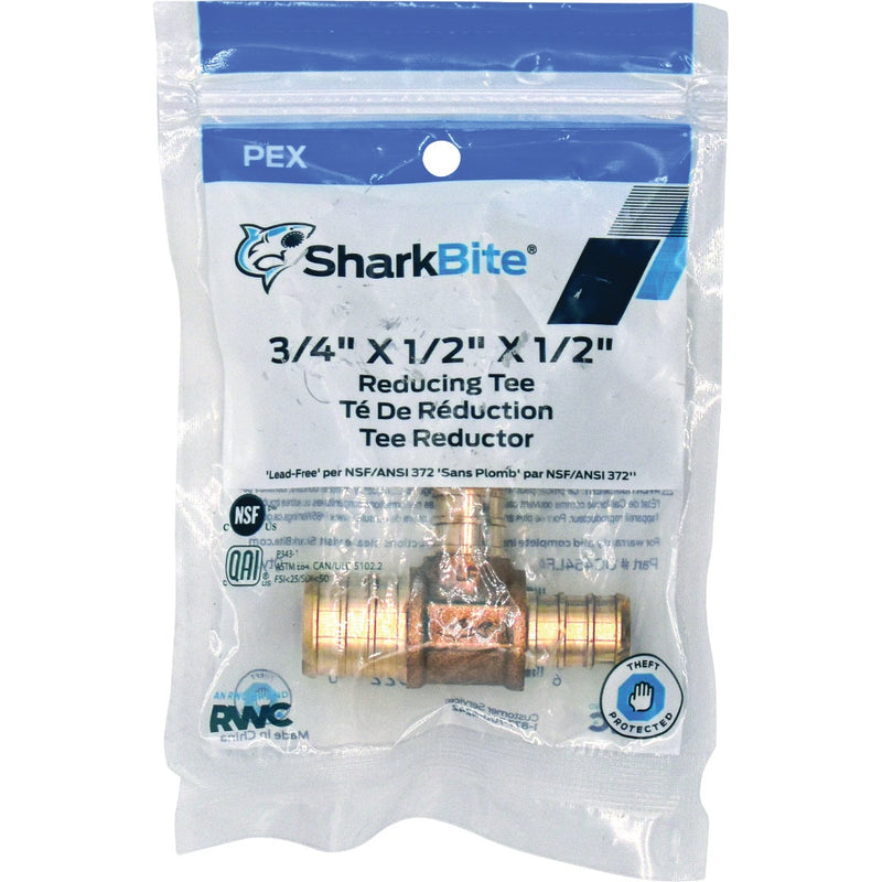 SharkBite 3/4 In. x 1/2 In. x 1/2 In. Barb Reducing Brass PEX Tee