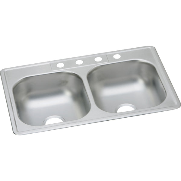 Elkay Dayton 33 In. x 22 In. x 7-1/16 In. Equal Double Bowl Drop-In Kitchen Sink, Stainless Steel