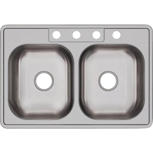 Elkay Dayton 33 In. x 22 In. x 6-9/16 In. Equal Double Bowl Drop-In Kitchen Sink, Stainless Steel