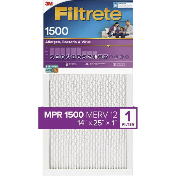 Filtrete 14 In. x 25 In. x 1 In. 1550 MPR Ultra Allergen Healthy Living Furnace Filter, MERV 12
