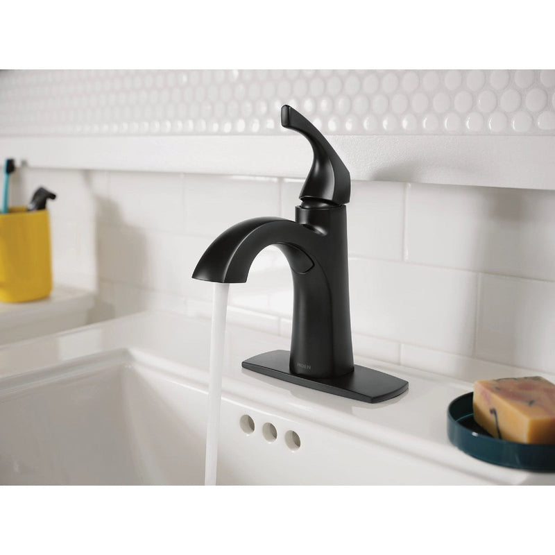 Moen Lindor 1-Handle Lever Centerset Bathroom Faucet, Matte Black