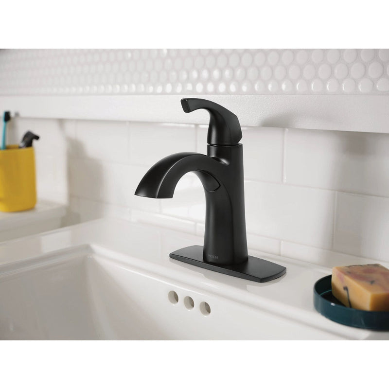 Moen Lindor 1-Handle Lever Centerset Bathroom Faucet, Matte Black